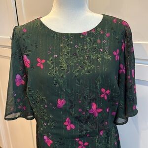 Sugarlips Green Floral Maxi Dress with Pink Accents